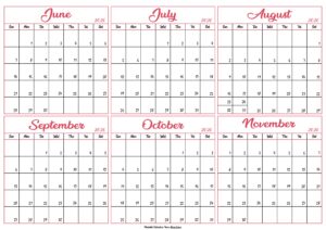 June to November Calendar 2026