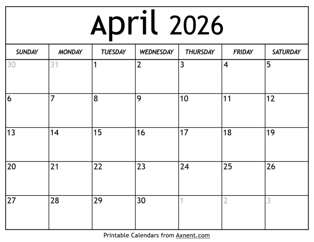 Kalender April 2026