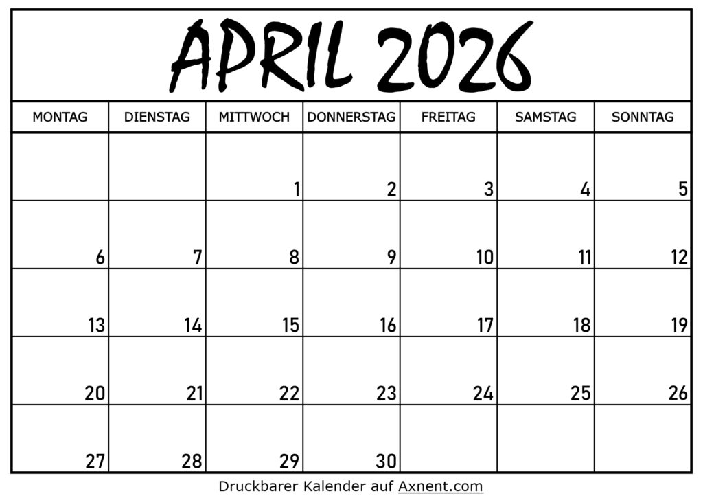 Kalender für April 2026