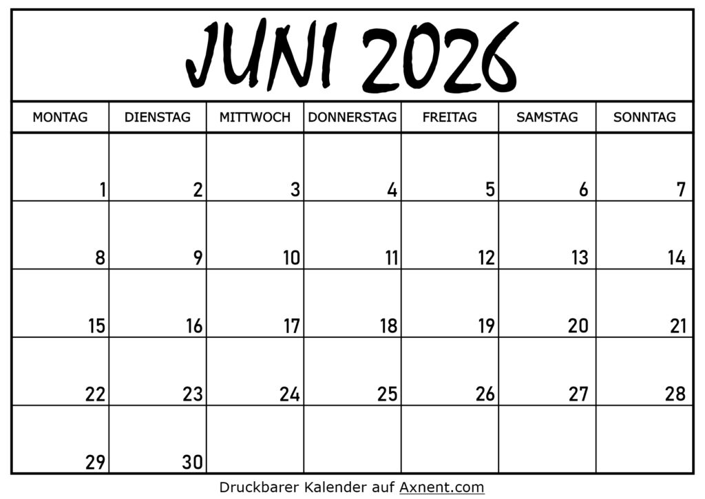 Kalender für Juni 2026
