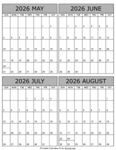 May June July August 2026 Calendar