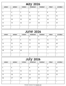 May to July 2026 Calendar