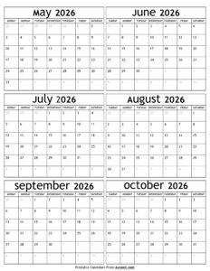 May to October 2026 Calendar