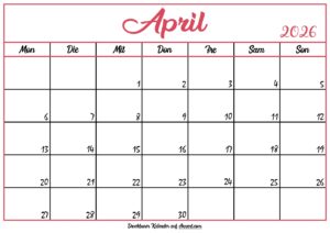 Monatskalender April 2026