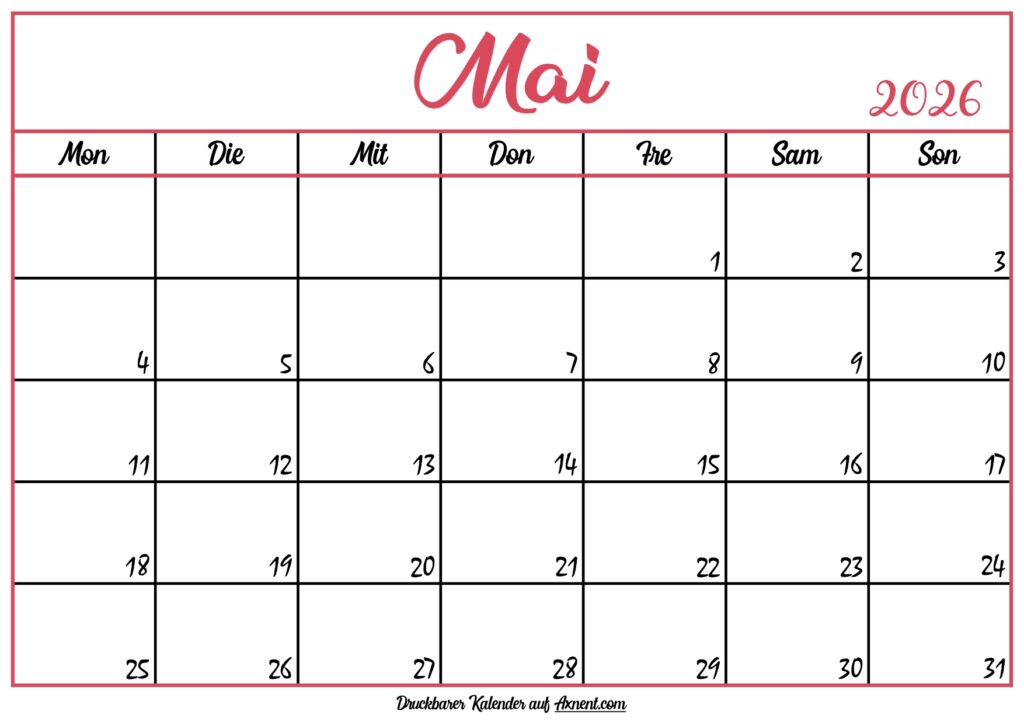 Monatskalender Mai 2026