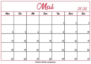 Monatskalender Mai 2026
