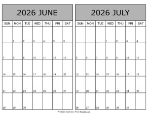 Printable June July 2026 Calendar