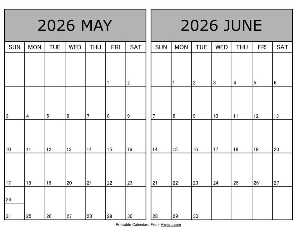 Printable May June 2026 Calendar