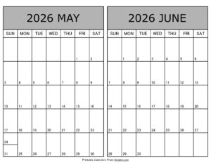 Printable May June 2026 Calendar