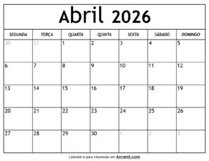 Calendário De Abril De 2026