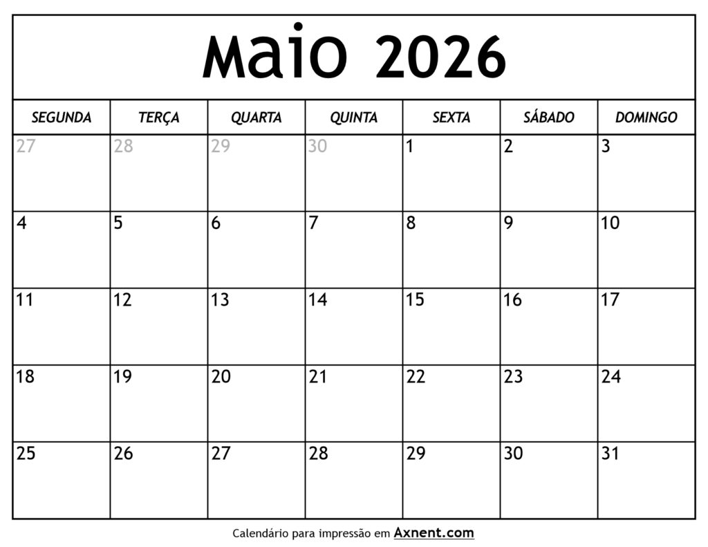Calendário De Maio De 2026
