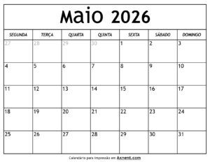 Calendário De Maio De 2026