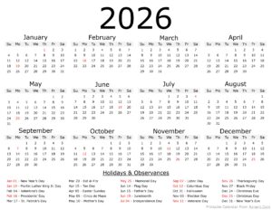 2026 Calendar