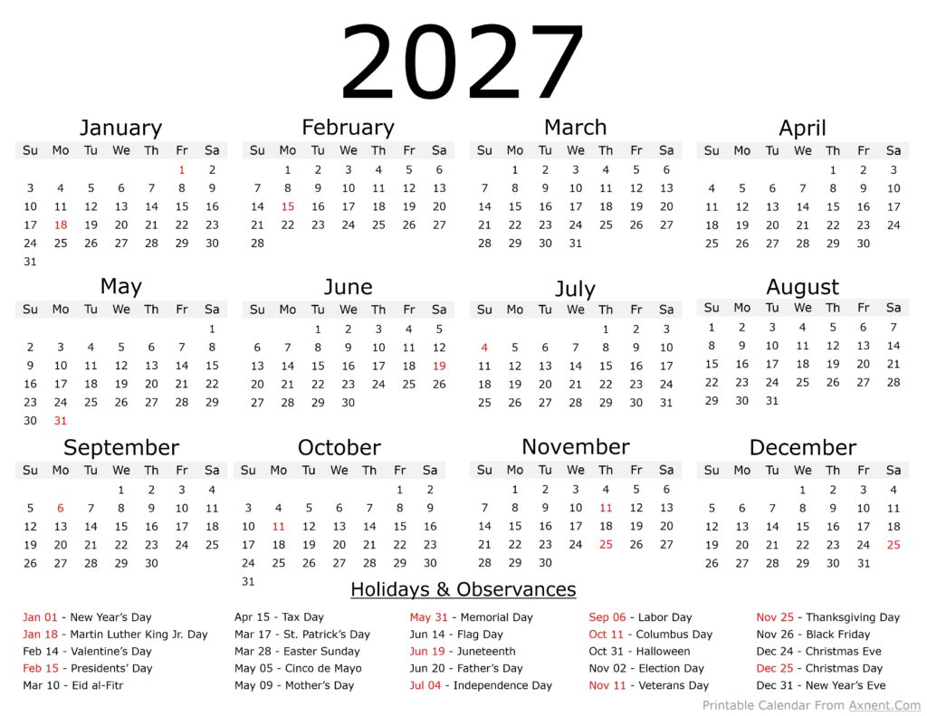 2027 Calendar