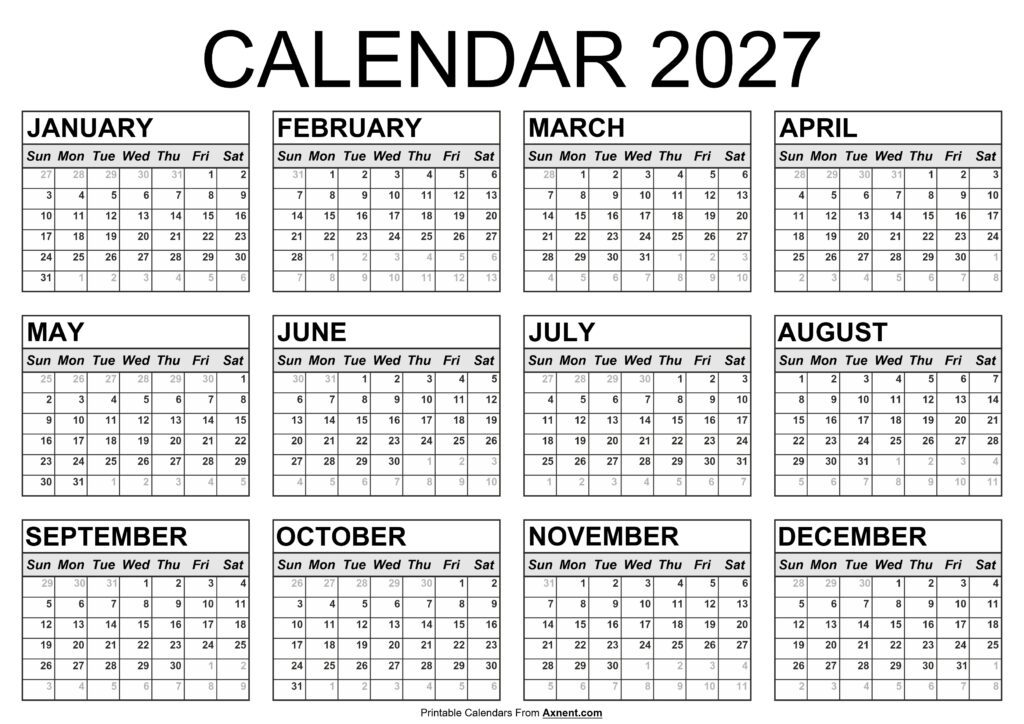 2027 Yearly Calendar