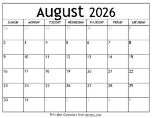 August 2026 Calendar