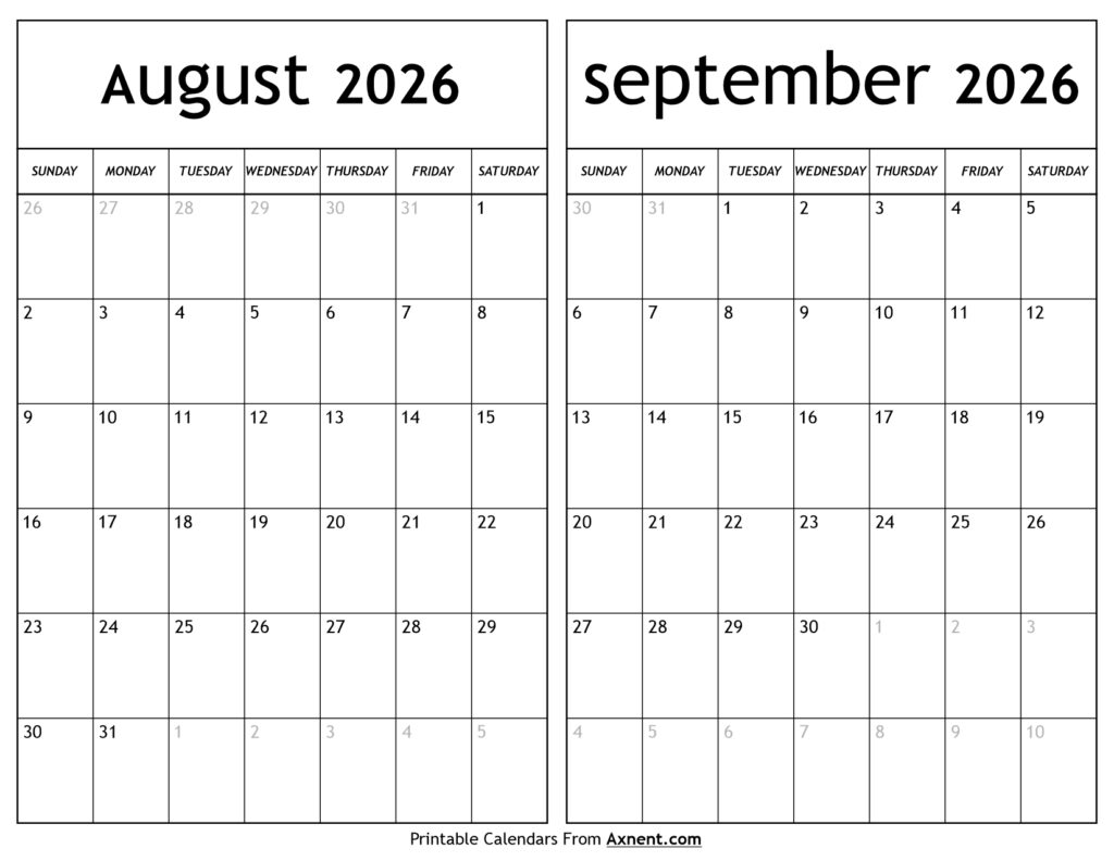 August September 2026 Calendar