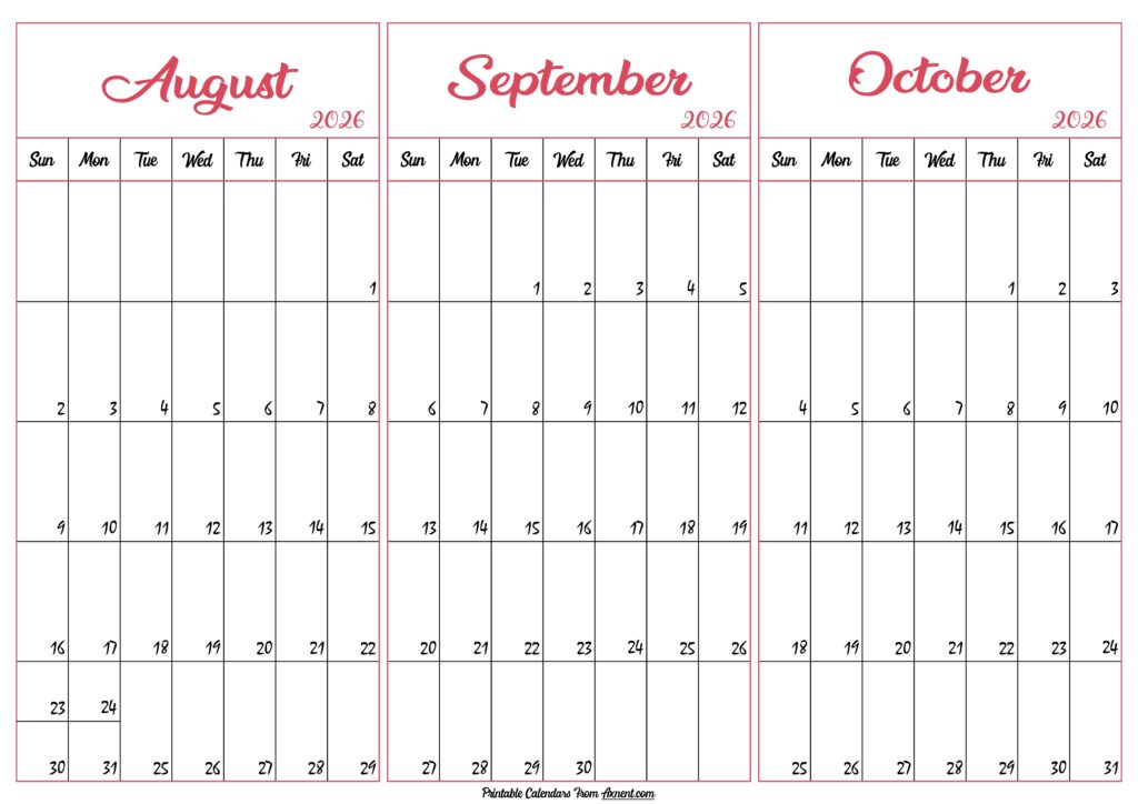 August September October 2026 Calendar