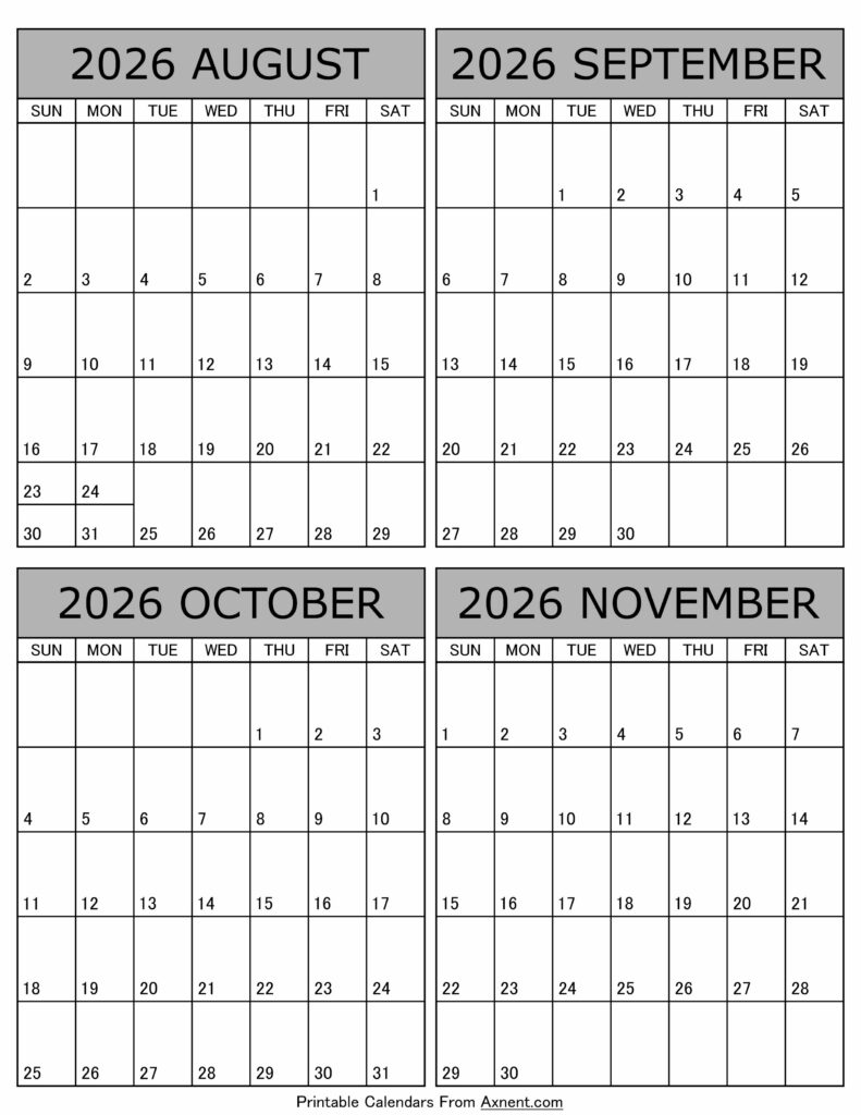 August September October November 2026 Calendar