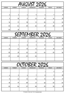 August September and October Calendar 2026