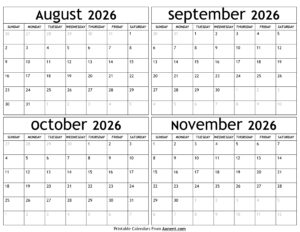 August to November 2026 Calendar