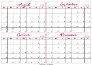 August to November Calendar 2026