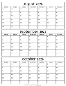 August to October 2026 Calendar