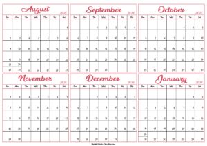 Calendar 2026 August to January 2027
