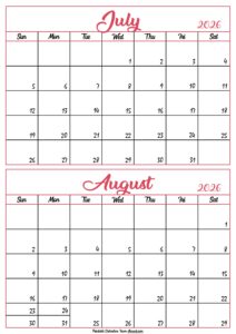 Calendar 2026 July August