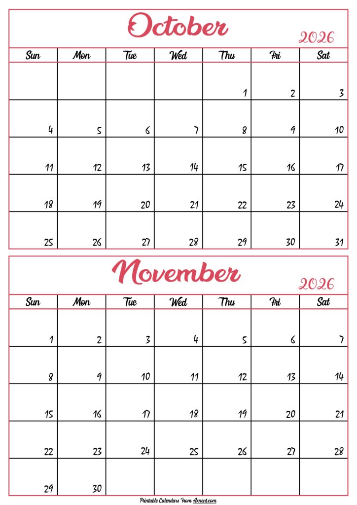 Calendar 2026 October November
