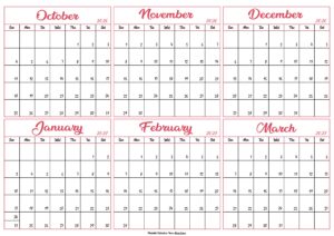 Calendar 2026 October to March 2027