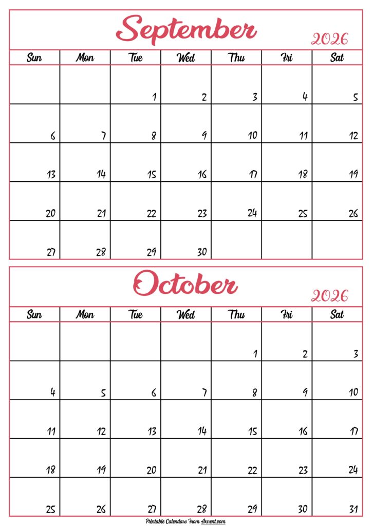 Calendar 2026 September October
