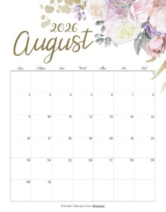 Calendar August 2026 Cute