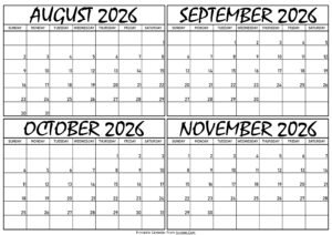 Calendar August to November 2026