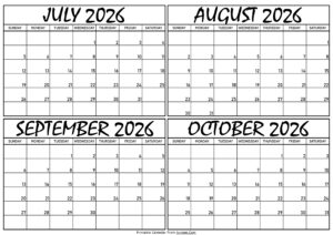 Calendar July to October 2026