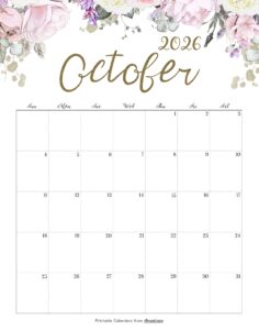 Calendar October 2026 Cute