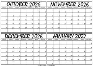 Calendar October 2026 to January 2027