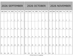 Calendar September October November 2026