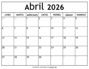 Calendario Abril 2026