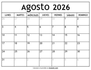 Calendario Agosto 2026