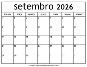 Calendário De Setembro De 2026