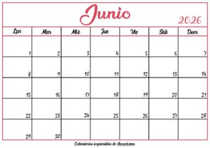 Calendario En Blanco Junio 2026