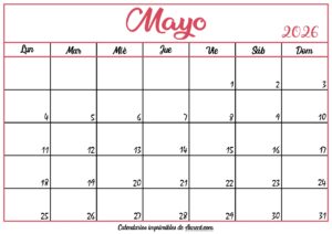 Calendario En Blanco Mayo 2026