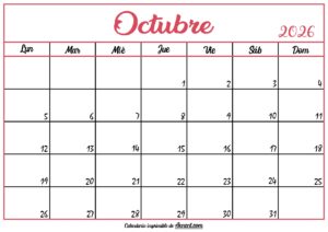 Calendario En Blanco Octubre 2026