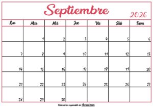 Calendario En Blanco Septiembre 2026