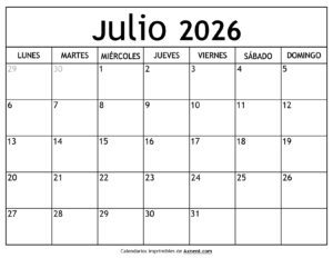 Calendario Julio 2026