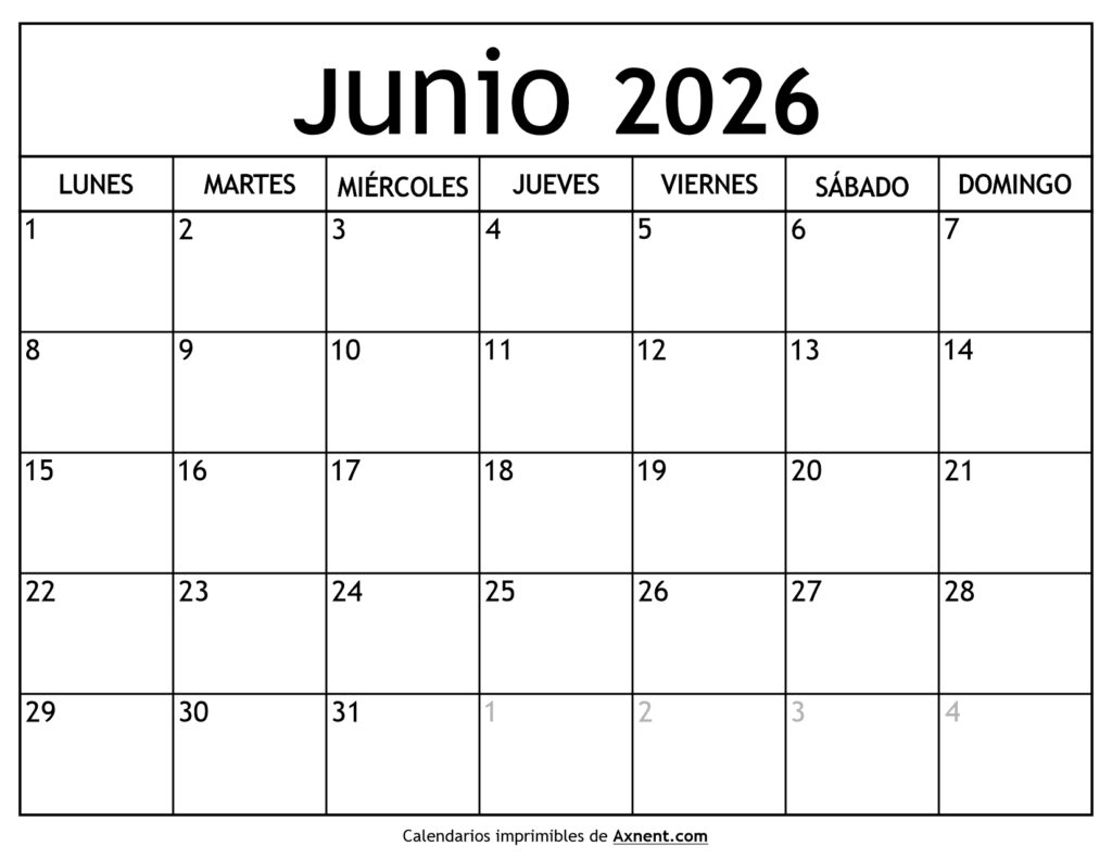 Calendario Junio 2026