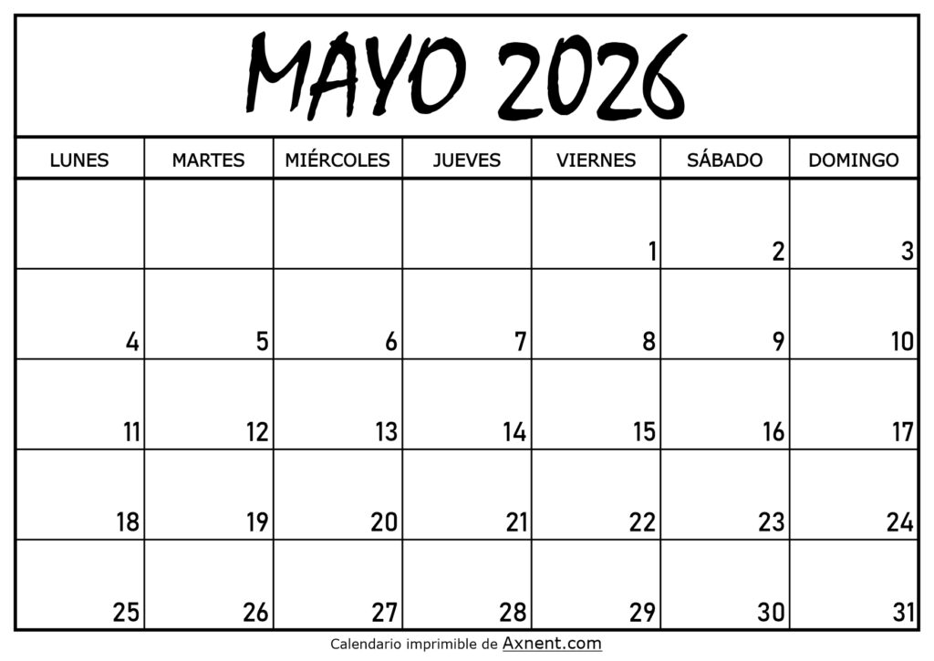 Calendario Mayo 2026 Para Imprimir