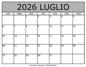 Calendario Mensile di Luglio 2026