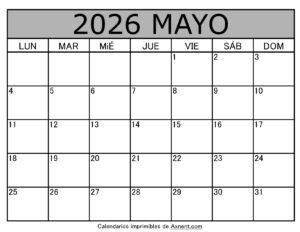 Calendario Mensual Mayo 2026